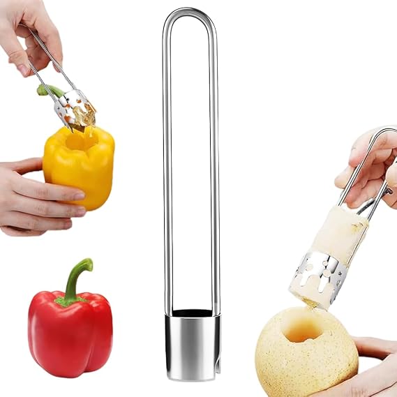 Pepper Corer Seed Remover Tool, 2025 New Red Bell Pepper Seed Corers, Stainless Steel Fruite Vegetables Corers, Apple Jalapeno Corer Tool Kitchen Gadget (1PC-A)