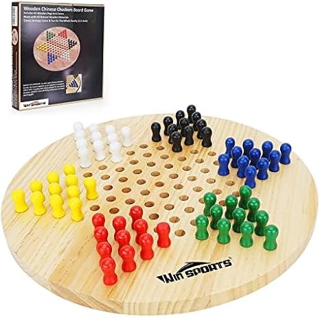 Win SPORTS Chinese Checkers Board - Classic Strategy Game & Fun for The Whole Family,Includes 60 Wooden Pegs in 6 Colors,Made with All Natural Wooden Materials (11.5 Inch)