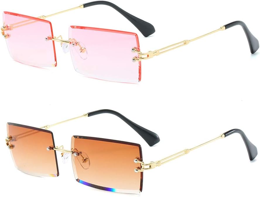 LASPOR Rectangle Sunglasses for Women Men Retro Rimless Square Metal Frame