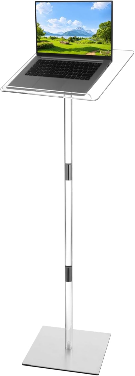 Small Acrylic Podium Stand, Adjustable Angle Clear Lectern with Weighted Metal Base & Non-Slip Pad, Modern Pulpit for Meeting, Church, Speech, Concert, Wedding, Easy Assembly