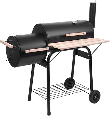 Ochine Charcoal Grill Offset Smoker with Cover and Wheels Portable Backyard Charcoal BBQ Grill and Offset Smoker Combo Charcoal Grill for Outdoor Camping Garden Backyard Cooking Picnic Traveling