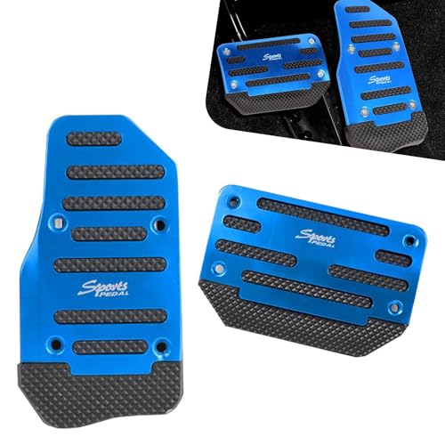 2 PCS Automatic Car Pedal Cover Kits, Non- Slip Alloy Brake Pedal Gas Pedal Cover, Sport Stytle Pedal Decoration and Protection, Punch-Free Foot Pedal Pad Replacement for Most Cars Blue