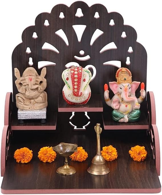 Fully Handmade Beautiful Wooden Home and Office Temple/Pooja Mandir (Multi., 28 X 26.5 X 28 Cm) (1)