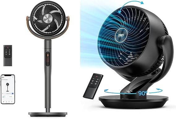Dreo Pedestal Fan with Remote (PolyFan 513S) and Table Fan for Home Bedroom