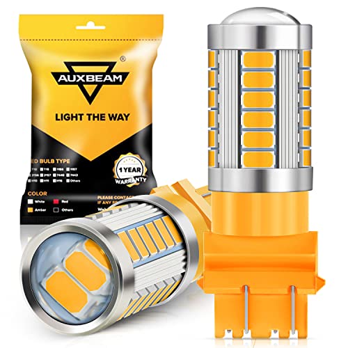 Auxbeam 3157 LED Bulbs Amber Yellow, Super Bright 3156 3057 4157 3457 4057 4114 Replacement Bulbs for Front Rear Turn Signal Light Blinker DRL Marker Parking Lights, Pack of 2 May Need Resistors