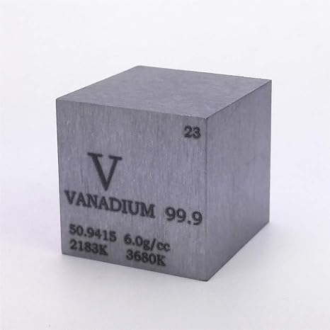 1 inch 25.4mm Vanadium Metal Cube 100g 99.9% Engraved Periodic Table