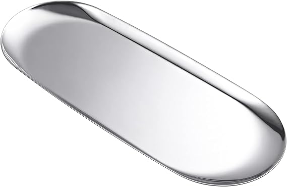 Silver Oval Stainless Steel Tray (30cm x 12cm) Mini Coffee Table Tray for Jewelry, Cosmetic & Candle| Full Mirror-Polished Surface