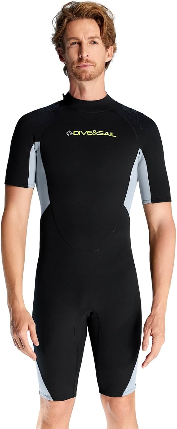 DIVE & SAIL Mens Shorty Wetsuit Womens 1.5mm Shorty Wetsuit Keep Warm Back Zip Spring Wetsuit for Swimming Diving Surfing Spearfishing Snorkeling S Size, D132214M-GREY-S