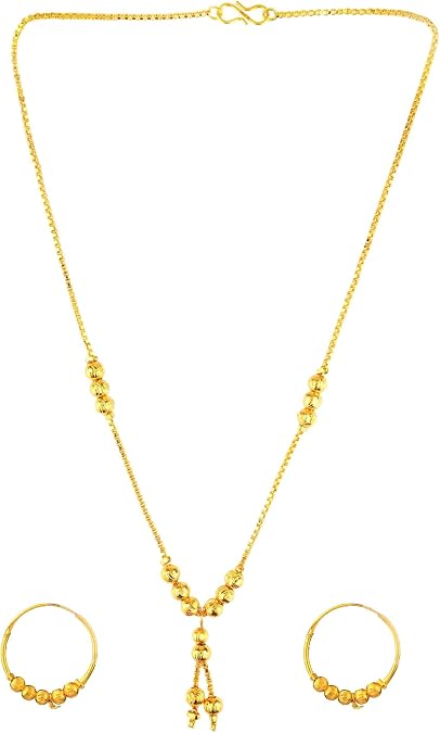 Efulgenz Indian Jewelry Sets for Women - Necklace Set with Indian Metal Beaded Necklace and Hoop Earrings for Bridal Wedding Fashion
