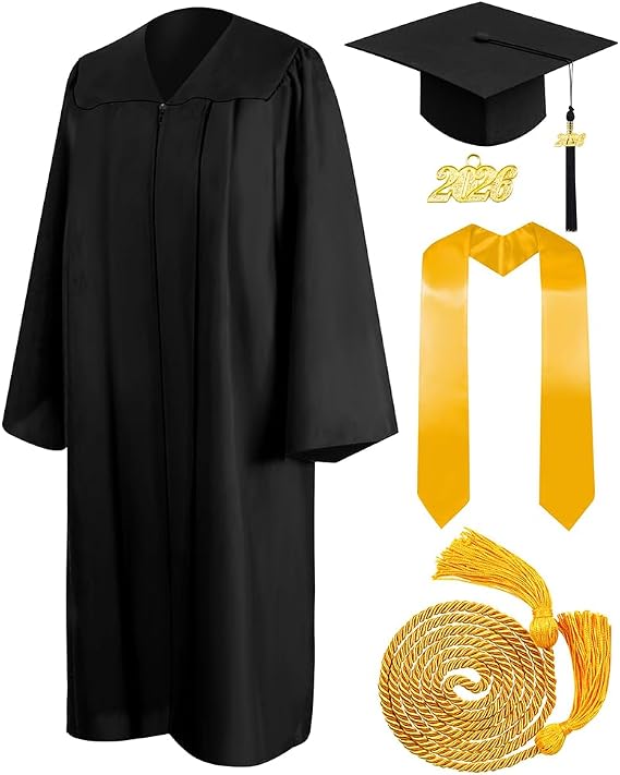 Matte Graduation Cap and Gown 2026 Set with Tassel Graduation for High School College Bachelor