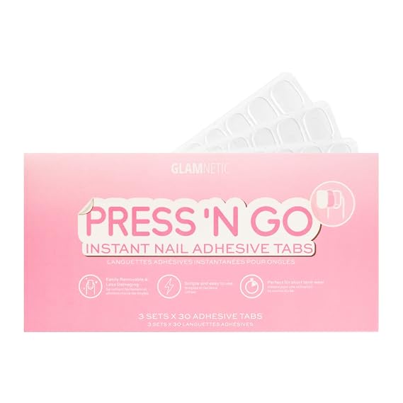 Glamnetic Press 'n Go Instant Nail Adhesive Tabs | 90 Tabs | Instant adhesive tabs for press-on nails. Short-term, easily removable wear. Customized fit, less damaging to nails