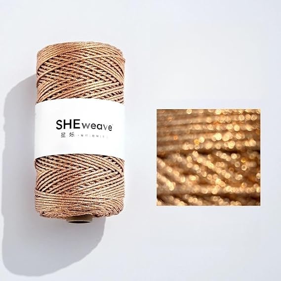3mm Polyster Cord Macrame Cord, 109 Yards PremiunSparkle Polyster Rope, 100% Polypropylene Crochet Bag Cord Gift for Knitter (Drak Mauve Sparkle) (Pure Gold Sparkle, 2mm-Starlight-Line)