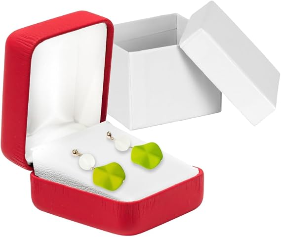 Prestige & Fancy Premium Leatherette Earring Gift Box | Small Earring Jewelry Box | Elegant Earring Gift Box for Studs | 2.12 x 1.75 x 1.37 Inches Jewelry Box for Earrings (Red)