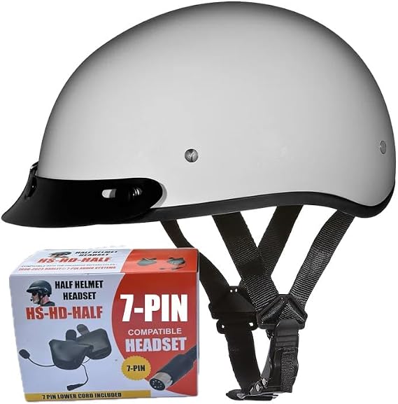 Daytona Helmets Skull Cap Half Helmet- DOT Approved- with 7-Pin Headset Made for Harley Davidson Audio Systems