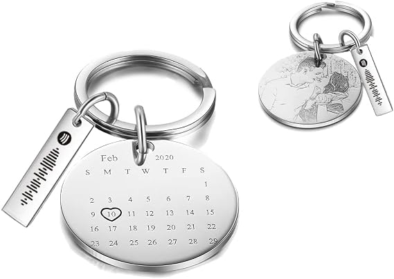JewelOra Personalized Calendar Photo Keychain Custom Spotify Keyring Personalized Photo Spotify Keyring for Men Women Couples