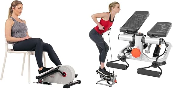Sunny Health & Fitness Advanced Mini Home Steppers with Resistance Bands - SF-S0978 + Magnetic Under Desk Elliptical Peddler, Portable Mini with Resistance, LCD Monitor