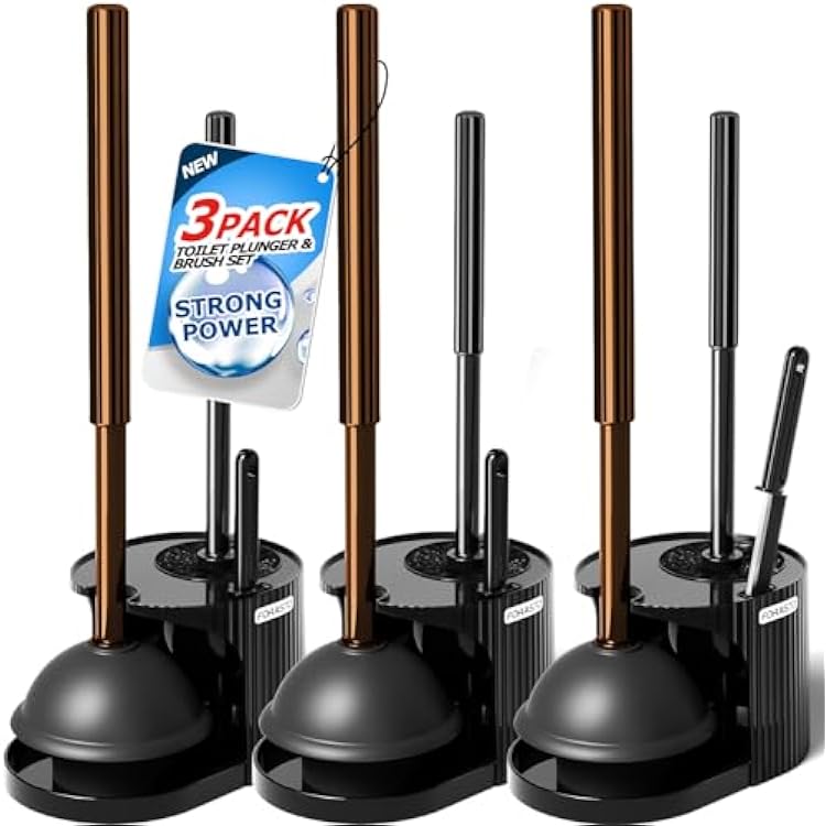 FORASTO Toilet Plunger,Extended Handle Plunger,Toilet Plunger Set,Bathroom Cleaning Tools Brown