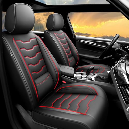 Fit Camry Seat Covers, Premium Leather Car Seat Covers for Toyota Camry 2012-2025 2026, Breathable,Waterproof, and Scratch-Resistant, Custom Fit with Lumbar Support Full Set,Red Line Black
