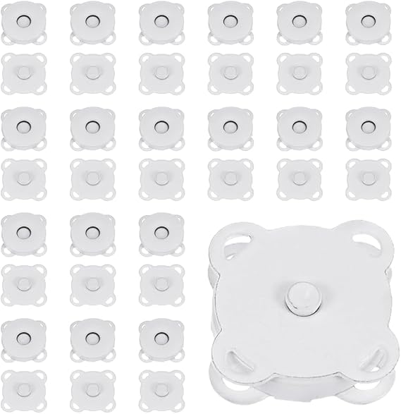 MIUPOO Metal Suction Sew On Snaps Buttons for Sewing Supplies, Fasteners Press Studs for Sewing Clothes,Snap Clasps Button for Clothes Jeans Overcoat DIY,18 Sets,White, Ultra Thin Size