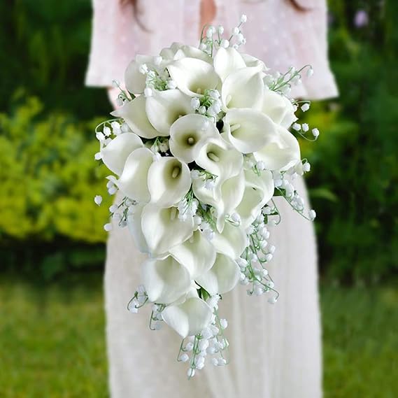 Wedding Bouquets for Bride Bridesmaid, Artificial Flower Wedding Bridal Tossing Bouquet for Wedding Ceremony Anniversary Home Decor (White Calla Lily Bouquet)