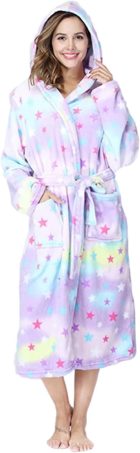 Robes for Women Winter Flannel Robes Women Thick Warm Hooded Bathrobes, Bathrobe Women Warm Bath Robe Dressing Gowns