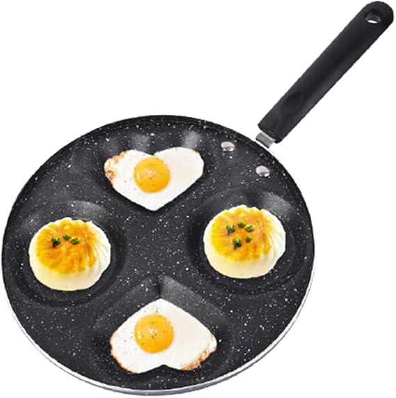 Egg Frying Pan 4 Cup, Nonstick Pancake Pan Heart Shape Egg Cooker Pan Blini Griddle Crepe Pan Silver Dollar Pancake Maker for Frying Eggs, Burgers, Bacon, 100% PFOA Free Coating