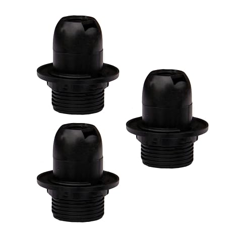 E12 Light Socket,Threaded Candelabra Base Bulb Lamp Holder Light Socket with Ring,E12 Lamp Socket Replacement (Black,Pack of 3)
