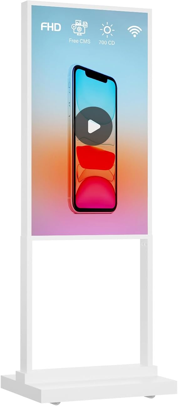 43 Inch 4K Touchscreen Kiosk, Indoor Capacitive Touch Floor Standing Digital Signage Displays, Advertising Display LCD Kiosk, UHD Interactive Display Poster Android System, HDMI/USB/WiFi