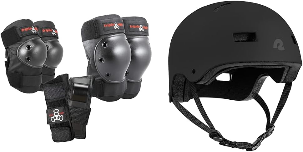 Triple Eight Saver Series Pad Set with Kneesavers, Elbowsavers, Wristsavers & Retrospec Dakota BMXSkate Helmet - Large