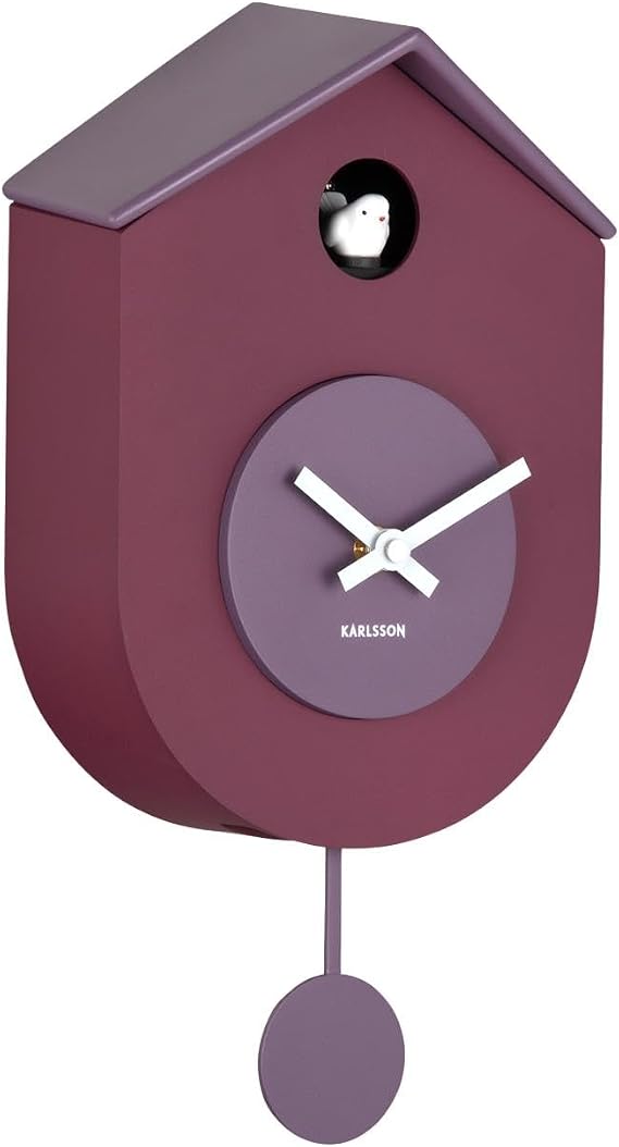Karlsson Grato Cuckoo Wall Clock with Swinging Pendulum (Dark Mauve & Soft Lavender)