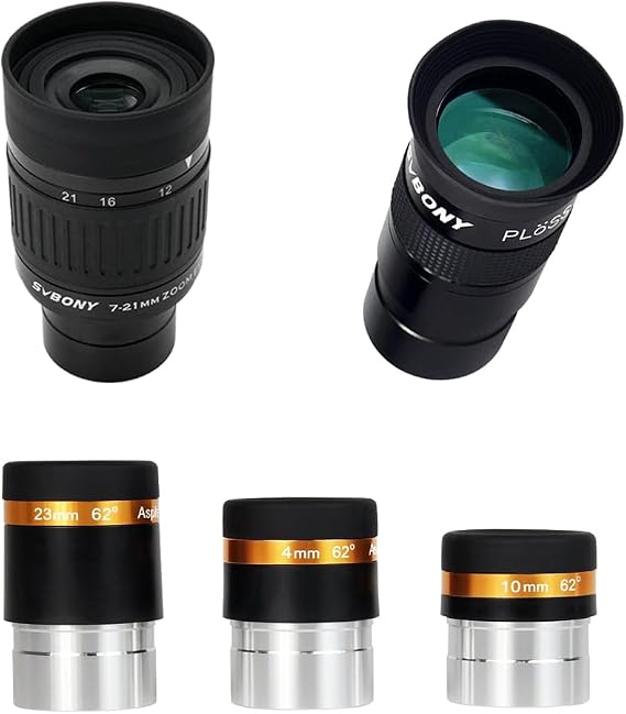 SVBONY SV135 1.25 7 to 21mm Zoom Eyepiece Bundle with Telescope Eyepiece 40mm Telescope Eyepiece 4mm 10mm 23mm Kit 3 Items