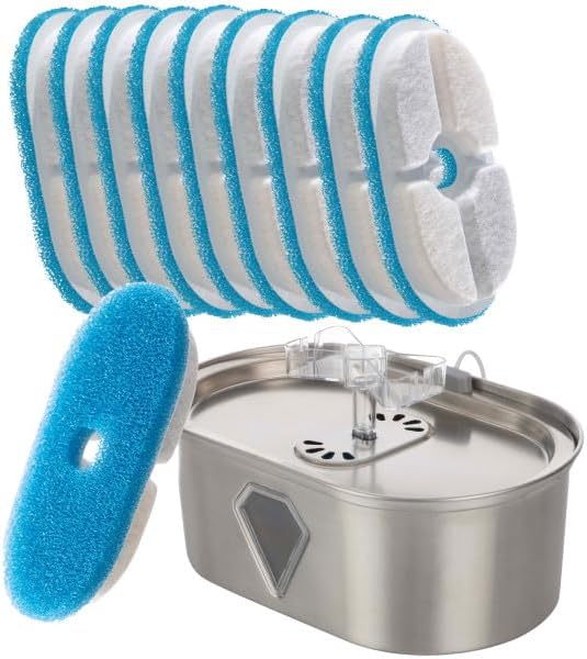 Cat Water Fountain Filters - 10-Pack Pet Fountain Replacement Filters for Water Dispenser with 3 Layer Filtration System to Trap Hair, Impurities, and Debris by PETMAKER