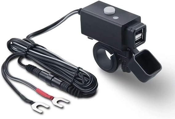 iMESTOU 5V 2.1A Motorcycle Dual USB Phone Charger Adapter with ON/Off Switch Waterproof Ports Smart Charging Socket Fused Work with 12V/24V ATV UTV Lawn Mower etc.