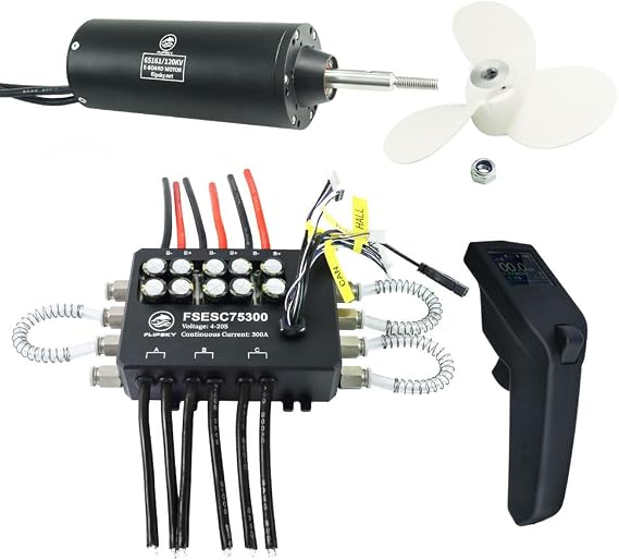 Group W7 Water Sports Kit (Includes High Current FSESC75300 84V 350A and 65161 6000W 120KV Motor 12MM Round with Thread VX3 Remote for E-Foil Fighting Robot Surfboard AGV Robot