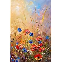 Toperfect 23 Original Handmade Vertical Flowers Art by College Teachers - Beautiful Floral Paintings Windflowers, Sunset Artwork Garden Scene, Perfect for Wall Decor, Stunning Wall Art Flowers