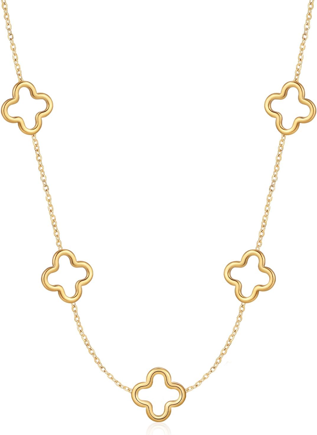 YADUDA Dainty Gold Four Leaf Clover Choker Necklace Bracelet Set Tiny Cute Clover Pendant Station Necklaces Bracelet for Women 18K Gold Plated Stainless Steel Lucky 4 Leaf Pendant Jewelry