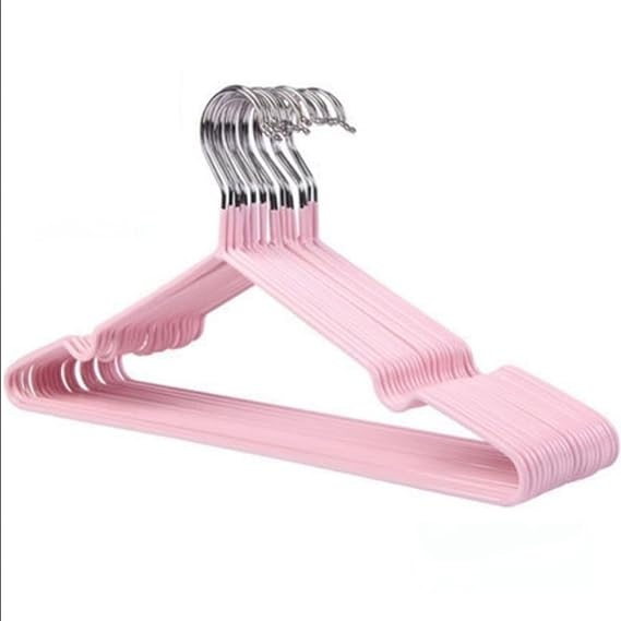 10 Pack Slim Non-Slip Heavy Duty Rubber Coated Plastic Hangers, Ultra Slim Lightweight Design, Heavy-Duty, Wont Stain Fabric for Coat Shirt Dress Pink