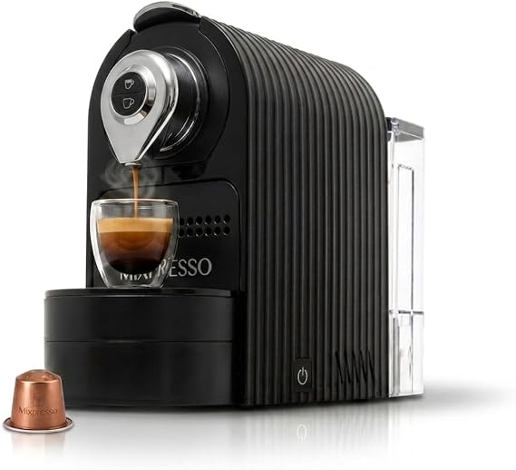 Mixpresso Espresso Machine, Compatible with Nespresso OriginalLine Capsules | 1400W single serve coffee maker with one-touch operation, 19-bar Italian pump and 27oz water tank, black