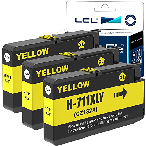 LCL Compatible Ink Cartridge Pigment Replacement for HP 711XL 711 XL CZ132A CZ136A Designjet T120 24 T120 610 T520 24 T520 36 T520 610 T520 914 T125 24 3-Pack Yellow