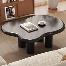 Cloud Shape Coffee Table, 35.43" Modern Cute End Table for Living Room, Bedroom, Cartoon Indoor Center Table with 4 Legs, Easy Assemble, Black
