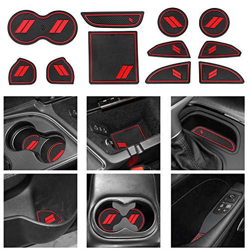 11pcsSet Cup Door Center Console Liner Insert Compatible for Dodge Challenger 2015 2016 2017 2018 2019 2020 Interior Accessories CustomRed