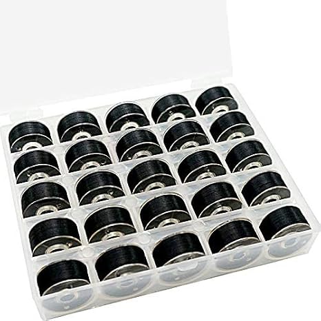 25pcs Black 75D/2(60WT) Prewound Bobbin Thread Plastic Size A SA156 for Embroidery and Sewing Machine Polyester Thread Sewing Thread
