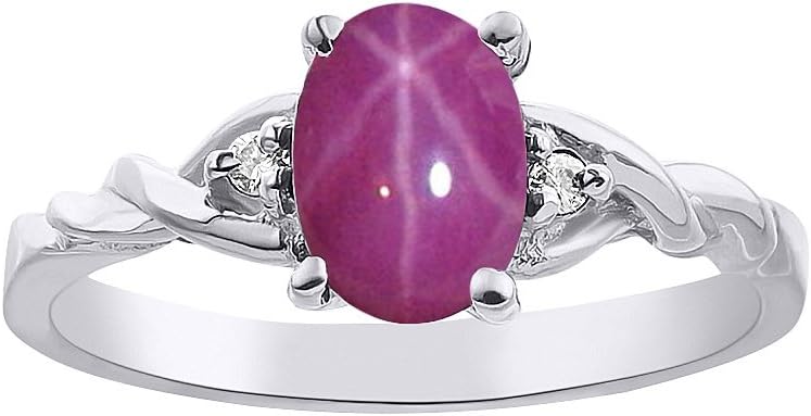 Rylos Diamond & Star Ruby Ring Set In Sterling Silver Solitaire Size 5