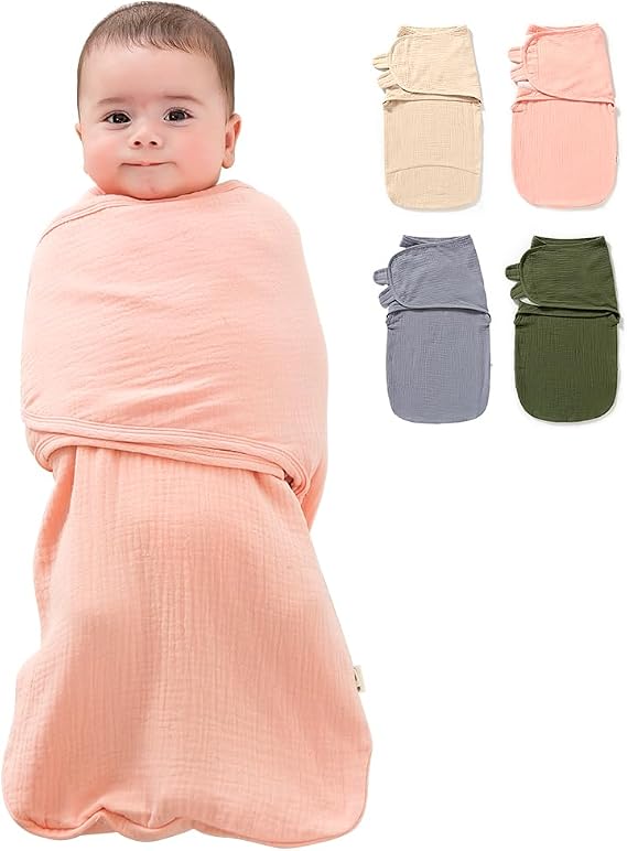 Baby Swaddle Wrap, Newborn Blanket Wrap with Breathable Organic Cotton, Adjustable Wider Baby Swaddle Blanket, Essentials for 0-6 Months (Pink, 0-3 Months)