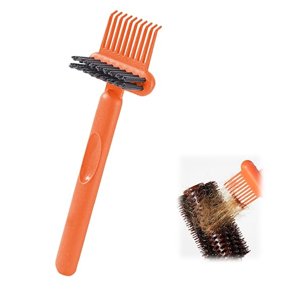 2 in 1 Hair Brush Cleaning Tool, Comb Cleaning Brush, Portable Hair Brush Cleaner Rake, Hairbrush Cleaner Solution, Comb Cleaner Hairbrush Cleaner Tool, Hair Cleaning Tool Home and Salon Use (Orange)