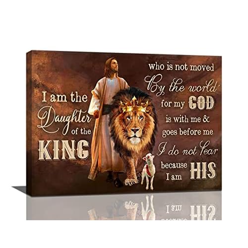 Jesus Lion and Lamb Wall Decor Jesus Pictures for Wall Christian Lion of Judah Religious Canvas Prints Painting Modern Inspirational Artwork Framed Decor for Bedroom Living Room Church 16x12