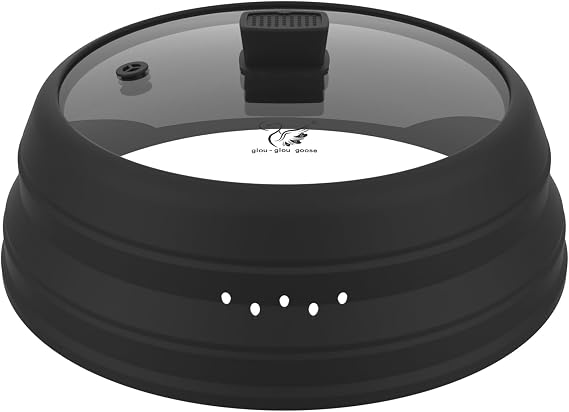 Microwave Splatter Cover Glass Cover Guard Lid with Collapsible Silicone for Food Pot Plate Cover 9.8 inch Black