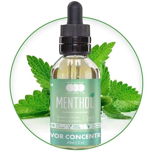 OOOFlavors Menthol Flavor Concentrate - Highly Concentrated Water-Soluble Menthol Liquid Flavored Drops - SugarCaloriesCarbs Free Cooking Extracts and Flavorings for Beverages, Desserts, more - 2oz