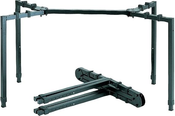 QUIK LOK - WS550 Heavy Duty Multi-Function T-Stand - Adjustable Width and Height Steel Utility Stand for Audio Mixers, DJ Coffins, Keyboards, and Studio Gear, Black