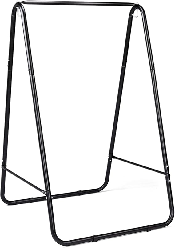 Outdoor Hammock Chair Stand Only, Swing Stand with 2 Hooks, Max Load 600lbs, Fits Most Hanging Chairs, Black (Without Hammock Chair)
